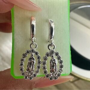 Sterling Silver 925 Our Lady of Guadalupe Dangle Earrings